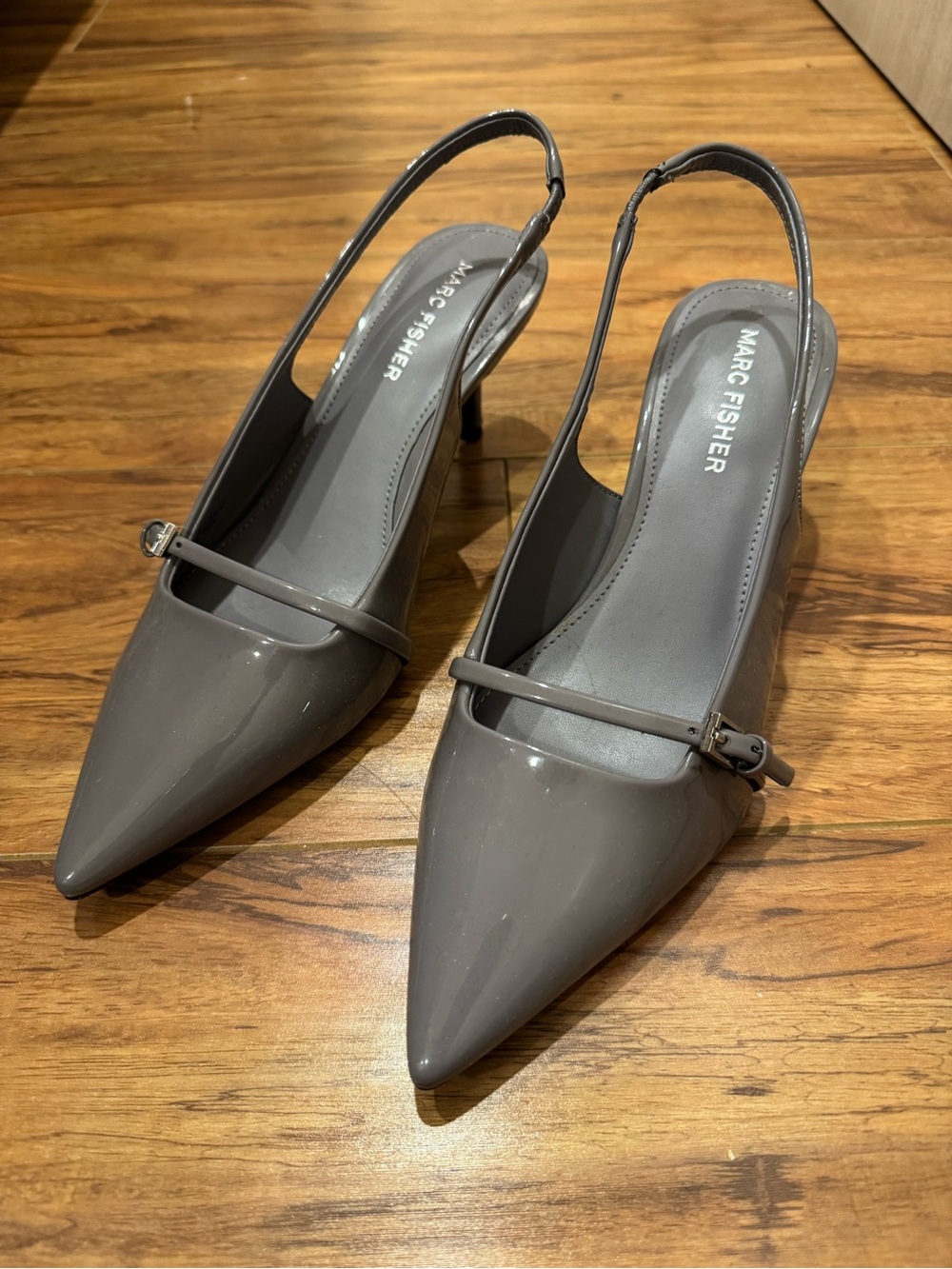 Marc Fisher Grey Patent Slingback Pointed Heels